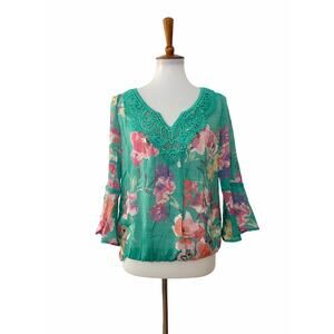 Spense Womens Floral Pullover Bell Sleeve Top Shirt S Small